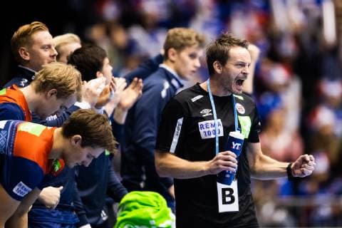 190103 Christian Berge, head coach of Norway, celebrates during the Gjensidige Cup match between Norway and Iceland on January 3, 2019 in Oslo. Photo: Vegard Wivestad Grott BILDBYRAN kod VG 170266 Copyright: VEGARDxWIVESTADxGRoTT BB190103BB464