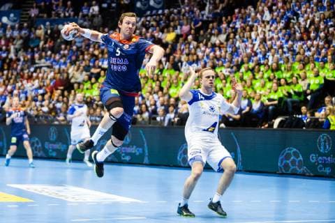 190103 Sander Sagosen of Norway in action during the Gjensidige Cup match between Norway and Iceland on January 3, 2019 in Oslo. Photo: Vegard Wivestad Grott BILDBYRAN kod VG 170266 Copyright: VEGARDxWIVESTADxGRoTT BB190103BB484