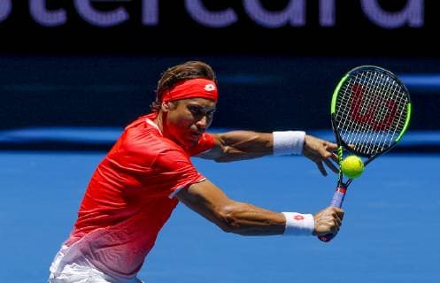 4th January 2019, RAC Arena, Perth, Australia; Hopman Cup Tennis, sponsored by Mastercard; David Ferrer of Team Spain volleys the ball at the net against Lucas Pouille of Team France  ActionPlus12092801 DavidxWoodley