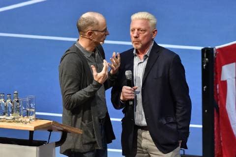 GER, Internationaler DTB Tenniskongress 2019 05.01.2018, Estrel Congress Center, Berlin, GER, Internationaler DTB Tenniskongress 2019 im Bild Matthias Stach (li.) im Talk mit Boris Becker (re.)