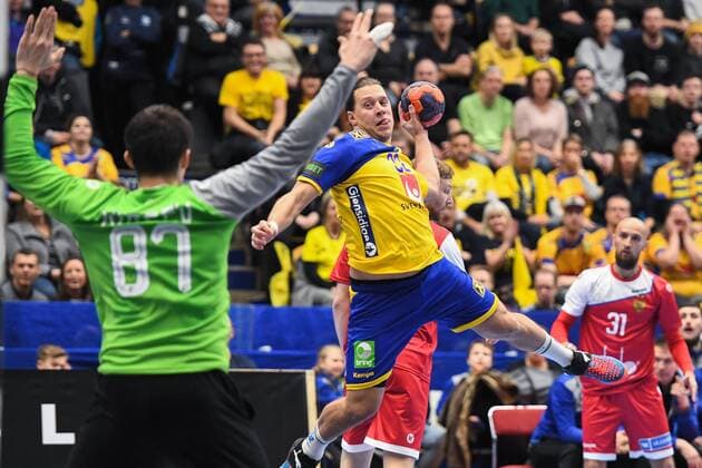 190105 Sveriges Mattias Zachrisson under träningslandskampen i handboll mellan Sverige och Ryssland den 5 januari 2019 i Jönköping. Copyright: DANIELxSTILLER BB190105DS003