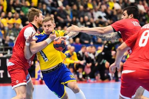 190105 Sveriges Linus Arnesson under träningslandskampen i handboll mellan Sverige och Ryssland den 5 januari 2019 i Jönköping. Copyright: DANIELxSTILLER BB190105DS008