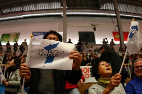 Handball, Herren, Saison 2018 19, Weltmeisterschaft 2019 in Deutschland und Dänemark, Testspiel 1. VfL Potsdam - Korea, Fans von Korea vor dem Spiel, 05.01.19, Copyright: xMichaelxHundtx
