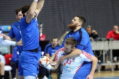 HEP Croatia Cup, Croatia - Italy 05.01.2019., Porec, Croatia - Intarnational handball tournament HEP Croatia Cup, Croatia - Italy. Luka Cindric, Davide Bulzamini  GoranxKovacic PIXSELL