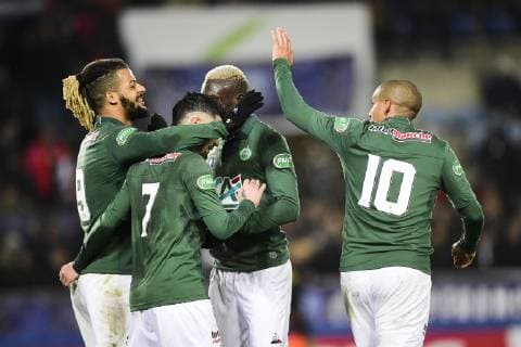 joie des joueurs de St Etienne apres le second but de CABELLA Remy (St Etienne) FOOTBALL : Olympique de Strasbourg vs St Etienne - 1 32e de finale Coupe de France - 06 01 2019 JBAutissier Panoramic 