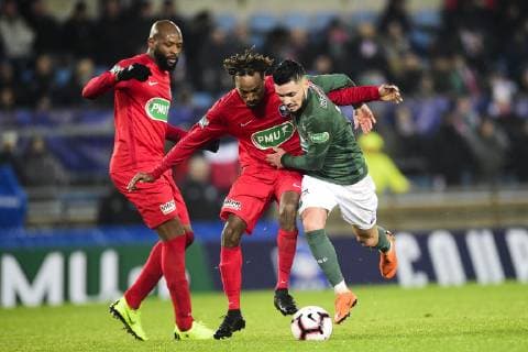 CABELLA Remy (St Etienne) vs Ibrahim Sidow Habib (Ol Stras) FOOTBALL : Olympique de Strasbourg vs St Etienne - 1 32e de finale Coupe de France - 06 01 2019 JBAutissier Panoramic 