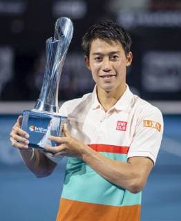Tennis: Nishikori at Brisbane International Kei Nishikori of Japan poses with his trophy after defeating Daniil Medvedev of Russia 6-4, 3-6, 6-2 in the men s final of the Brisbane International in Brisbane, Australia, on Jan. 6, 2019. 