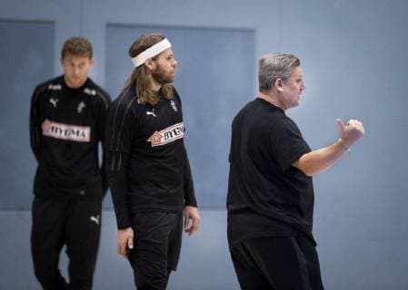 Handball WM, Training Nationalteam Dänemark Landstraener Nikolaj Jacobsen, Mikkel Hansen og Magnus Landin under traeningen i Broendby tirsdag den 8 januar 2019.. , Copenhagen Denmark Copyright: Scanpix LiselottexSabroex COP102 spdk20190108-124728-L