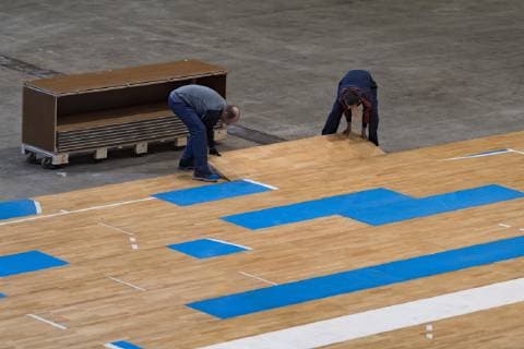 Handball WM, Aufbauarbeiten, Olympiahalle Muenchen. 08.01.2019 Â