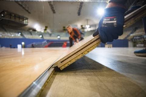 Handball WM, Aufbauarbeiten, Olympiahalle Muenchen. 08.01.2019 Â