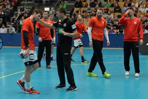 Handball, Herren, Saison 2018 19, Weltmeisterschaft 2019 in Deutschland und Dänemark, öffentliches Training der deutschen Nationalmannschaft, Uwe Gensheimer (Nr. 3, Deutschland), Cheftrainer Christian Prokop (Deutschland), Steffen Fäth (Nr. 23, Deutschland), Fabian Wiede (Nr. 10, Deutschland), 08.01.19, Copyright: xMatthiasxKochx