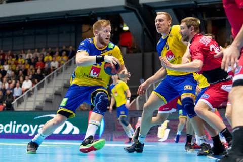 Handball WM, Testspiel, Schweden - Russland 190106 Sveriges Albin Lagergren under träningslandskampen i handboll mellan Sverige och Ryssland den 6 januari 2019 i Halmstad. Copyright: KRISTERxANDERSSON BB190106KA093