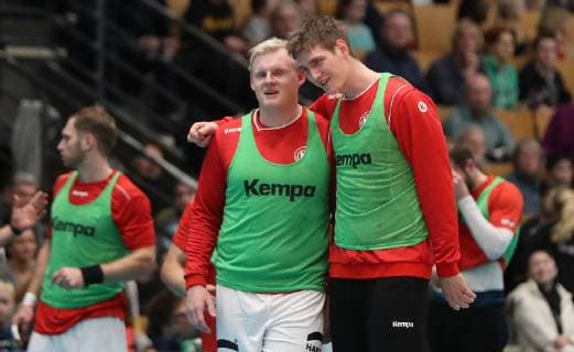 Patrick Wiencek und Finn Lemke beim offenen Training der deutschen Nationalmannschaft vor der Handball WM 2019 der Maenner am 08.01.2019 in der Turnhalle des Sportforums in Berlin Handball - WM 2019 - Vorbereitung - offenes Training der Nationalmannschaft