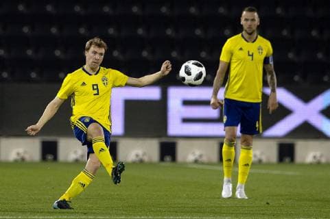 190108 Sweden s Simon Tibbling and Alexander Milosevic during the International Friendly Länderspiel football match between Sweden and Finland on January 8, 2019 in Doha. Photo: Niklas Larsson BILDBYRAN kod NL 44170 Copyright: NIKLASxLARSSON BB190108NL059