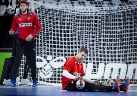 Rasmus Lauge og Mikkel Hansen under traeningen i Royal Arena onsdag den 9. januar 2019.. , Copenhagen Denmark Copyright: Scanpix LiselottexSabroex cop101 spdk20190109-132833-L