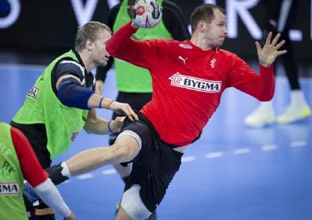 Simon Hald og Rene Toft Hansen under traeningen i Royal Arena onsdag den 9. januar 2019.. , Copenhagen Denmark Copyright: Scanpix LiselottexSabroex cop101 spdk20190109-145818-L