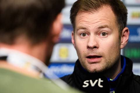 190110 Kristjan Andresson, head coach of Sweden is interviewed by media during a press meeting and practice during the IHF World Handball Championship on January 10, 2019 in Copenhagen. Photo: Ludvig Thunman BILDBYRN kod LT 35572 Copyright: LUDVIGxTHUNMAN BB190110LT015