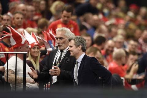Kronprins Frederik og Morten Stig Christensen inden kampen gaar i gang. Denmark vs. Chile. World Cup Group C Handball match at Royal Arena in Copenhagen, Denmark, Thursday january 10th. 2019. , Copenhagen Danmark Denmark Copyright: LiselottexSabroex COP115 spdk20190110-201543-L