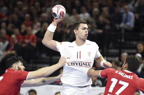 Rasmus Lauge. Denmark vs. Chile. World Cup Group C Handball match at Royal Arena in Copenhagen, Denmark, Thursday january 10th. 2019. , Copenhagen Danmark Denmark Copyright: LiselottexSabroex COP101 spdk20190110-203501-L