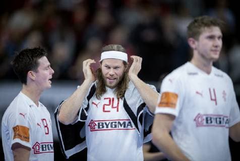 Mikkel Hansen, Hans Lindberg and Magnus Landin of Denmark during the men s IHF Handball World Championship WM Weltmeisterschaft match in Group C between Denmark-Chile in Copenhagen , Denmark, on Thursday, Jan. 10, 2019.. , Copenhagen Denmark Copyright: Scanpix LiselottexSabroex COP101 spdk20190110-221047-L