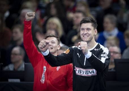 Niklas Landin and Lasse Svan of Denmark during the men s IHF Handball World Championship WM Weltmeisterschaft match in Group C between Denmark-Chile in Copenhagen , Denmark, on Thursday, Jan. 10, 2019.. , Copenhagen Denmark Copyright: Scanpix LiselottexSabroex COP101 spdk20190110-224120-L