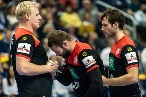 Deutschland vs Korea, Handball Weltmeisterschaft 2019, 10.01.2019 vl: Patrick Wiencek (GER 7), Steffen Faeth (GER 23) und Uwe Gensheimer (GER 3) beim Spiel zwischen Deutschland und Korea bei der Handball Weltmeisterschaft in Berlin am 10.01.2019, , Berlin BER Germany Mercedes-Benz-Arena