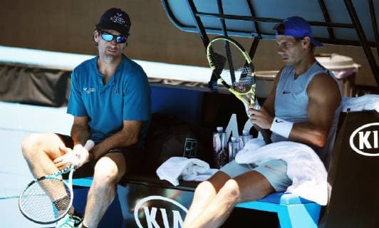 TENNIS - ATP Tennis Herren WTA Tennis Damen Australian Open 2019 MELBOURNE,AUSTRALIA,11.JAN.19 - TENNIS - ATP World Tour, WTA Tour, Grand Slam, Australian Open, preview. Image shows Carlos Moya and Rafael Nadal (ESP). GEPAxpictures xMatthiasxHauer