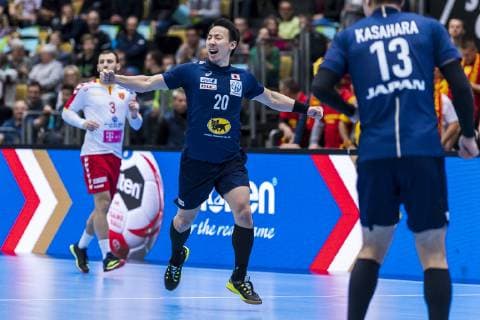 Muenchen, Deutschland 11. Januar 2019: WM 2019 Männer - Gruppe B - Japan vs. Mazedonien Jin Watanabe (Japan) Jubel Freude Emotion Torjubel Torschuetze Torschütze Muenchen Olympiahalle Bayern Deutschland