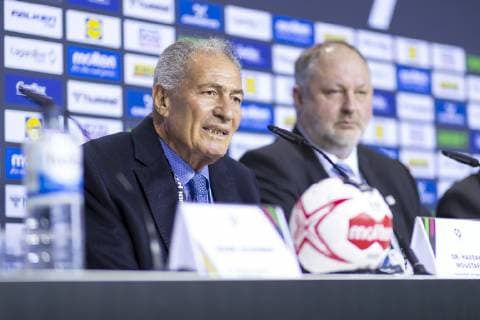 IHF-Praesident Hassan Moustafa und DHB-Praesident Andreas Michelmann. Medientermin der IHF, Handball, IHF Handball Weltmeisterschaft, 10.01.19 Berlin Berlin Germany Mercedes-Benz Arena Copyright: xAgentur54Gradx xFelixxKoenigx