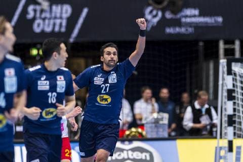 Muenchen, Deutschland 11. Januar 2019: WM 2019 Männer - Gruppe B - Japan vs. Mazedonien Hiroyasu Tamakawa (Japan) Jubel Freude Emotion Torjubel Torschuetze Torschütze Muenchen Olympiahalle Bayern Deutschland