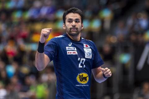 Muenchen, Deutschland 11. Januar 2019: WM 2019 Männer - Gruppe B - Japan vs. Mazedonien Hiroyasu Tamakawa (Japan) Jubel Freude Emotion Torjubel Torschuetze Torschütze Muenchen Olympiahalle Bayern Deutschland