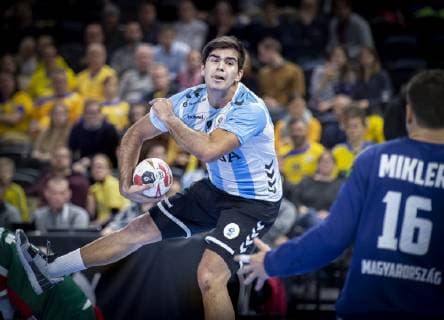 Handball WM, Argentinien - Ungarn Pablo Ariel Simonet of Argentina and Roland Mikler of Hungary during the men s IHF Handball World Championship WM Weltmeisterschaft match in Group D between Argentina-Hungary in Copenhagen , Denmark, on Friday, Jan. 11, 2019.. , Copenhagen Denmark Copyright: Scanpix LiselottexSabroex COP101 spdk20190111-184938-L