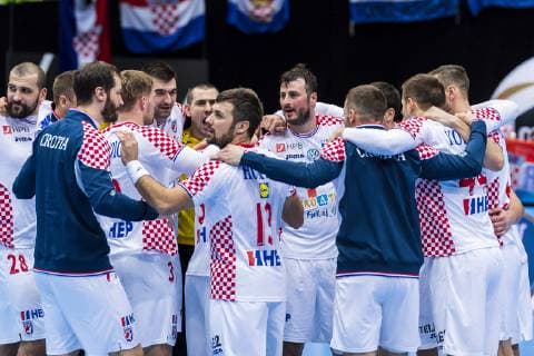 Muenchen, Deutschland 11. Januar 2019: WM 2019 Männer - Gruppe B - Island vs. Kroatien die Mannschaft von Kroatien Schlussjubel Schlußjubel Emotion Freude Muenchen Olympiahalle Bayern Deutschland