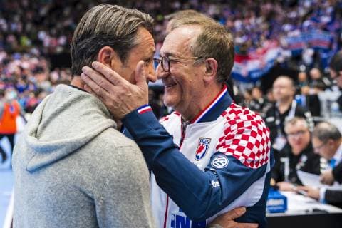 Muenchen, Deutschland 11. Januar 2019: WM 2019 Männer - Gruppe B - Island vs. Kroatien v.li. Niko Kovac (FC Bayern München), Trainer Lino Cervar (Kroatien) Muenchen Olympiahalle Bayern Deutschland