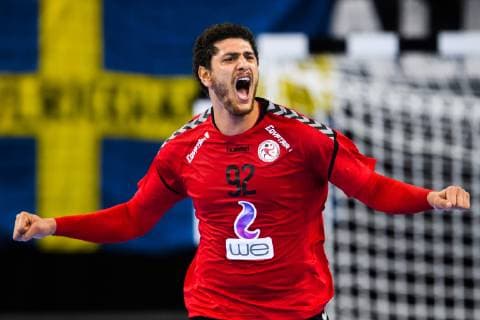 Handball WM, Ägypten - Schweden 190111 Karim Abdelrahim of Egypt celebrates during the IHF World Handball Championship match between Egypt and Sweden on January 11, 2019 in Copenhagen. Photo: Ludvig Thunman BILDBYRN kod LT 35574 Copyright: LUDVIGxTHUNMAN BB190111LT063