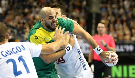 Handball WM, Brasilien - Frankreich RODRIGUES Gustavo (Brasilien) beim Spiel Brasilien gegen Frankreich der Handball- WM 2019 der Maenner am 11.01.2019 in der Mercedes-Benz Arena in Berlin Handball - WM 2019 - Gruppe A - Brasilien - Frankreich
