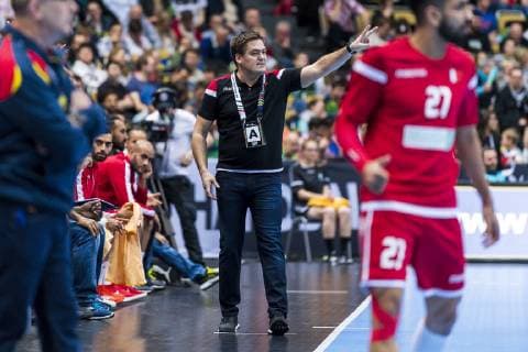 Handball WM, Bahrain - Spanien Muenchen, Deutschland 11. Januar 2019: WM 2019 Männer - Gruppe B - Bahrain vs. Spanien Coach Aron Krist Jansson (Bahrain) Muenchen Olympiahalle Bayern Deutschland