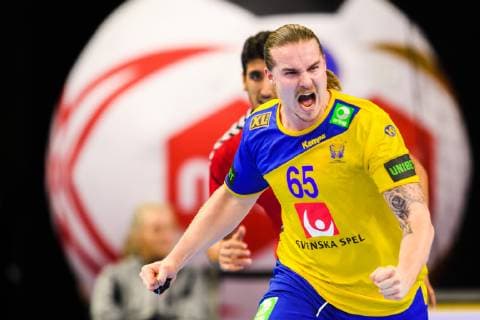 Handball WM, Ägypten - Schweden 190111 Lukas Nilsson of Sweden celebrates during the IHF World Handball Championship match between Egypt and Sweden on January 11, 2019 in Copenhagen. Photo: Ludvig Thunman BILDBYRN kod LT 35574 Copyright: LUDVIGxTHUNMAN BB190111LT069
