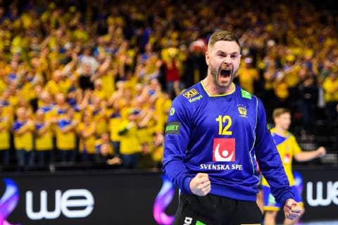 Handball WM, Ägypten - Schweden 190111 Goalkeeper Andreas Palicka of Sweden celebrates after the IHF World Handball Championship match between Egypt and Sweden on January 11, 2019 in Copenhagen. Photo: Ludvig Thunman BILDBYRN kod LT 35574 Copyright: LUDVIGxTHUNMAN BB190111LT076