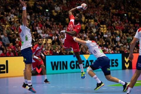 Handball WM, Tunesien - Norwegen Handball-WM Tunesien - Norwegen am 11.01.2019 in der Jyske Bank Boxen in Herning Oussama HOSNI ( Saudi Arabien )