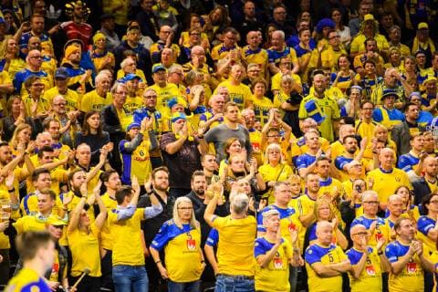 Handball WM, Ägypten - Schweden 190111Supporters of Sweden during the IHF World Handball Championship match between Egypt and Sweden on January 11, 2019 in Copenhagen. Photo: Ludvig Thunman BILDBYRN kod LT 35574 Copyright: LUDVIGxTHUNMAN BB190111LT077