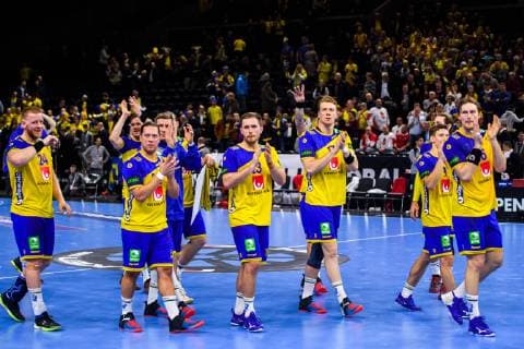 Handball WM, Ägypten - Schweden 190111 Players of Sweden celebrates after the IHF World Handball Championship match between Egypt and Sweden on January 11, 2019 in Copenhagen. Photo: Ludvig Thunman BILDBYRN kod LT 35574 Copyright: LUDVIGxTHUNMAN BB190111LT081