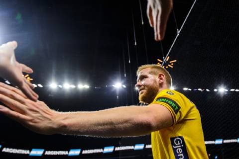 Handball WM, Ägypten - Schweden 190111 Jim Gottfridsson of Sweden thanks supporters after the IHF World Handball Championship match between Egypt and Sweden on January 11, 2019 in Copenhagen. Photo: Ludvig Thunman BILDBYRN kod LT 35574 Copyright: LUDVIGxTHUNMAN BB190111LT082