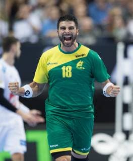 Felipe Borges (18 BRA) jubelt. Vorrundenspiel - Gruppe A: Brasilien - Frankreich in der Mercedes-Benz Arena in Berlin, Deutschland am 11.01.2019. IHF - Handball Weltmeisterschaft der Maenner in Deutschland und Daenemark 2019,