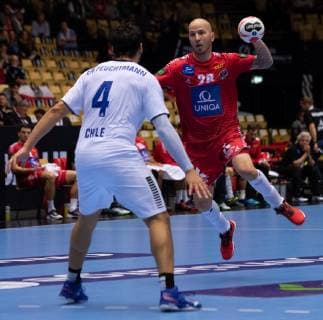 Handball WM, Österreich - Chile Handball-WM Österreich - Chile am 12.01.2019 in der Jyske Bank Boxen in Herning Robert WEBER ( Österreich )