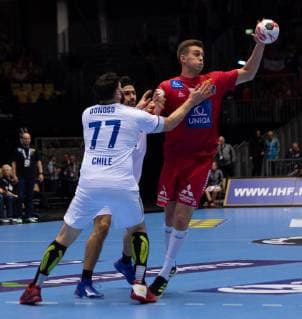 Handball WM, Österreich - Chile Handball-WM Österreich - Chile am 12.01.2019 in der Jyske Bank Boxen in Herning Mykola BILYK ( Österreich )