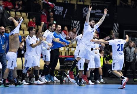 Handball WM, Österreich - Chile The players of Chile celebrates the victory in the men s IHF Handball World Championship WM Weltmeisterschaft Group C match between Austria and Chile in Herning, Denmark, Saturday, Jan. 12, 2019.. , Herning Jylland Copyright: HenningxBagger HenningxBaggerx COP107 spdk20190112-164640-L