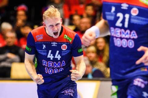 Handball WM, Norwegen - Saudi-Arabien 190112 Kevin Gulliksen of Norway celebrates during the IHF World Handball Championship match between Norway and Saudi Arabia on January 12, 2019 in Herning. Photo: Jon Olav Nesvold BILDBYRN kod JE 160396 Copyright: JONxOLAVxNESVOLD BB190112JE084