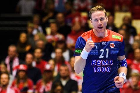 Handball WM, Norwegen - Saudi-Arabien 190112 Magnus Gullerud Motalas celebrates during the IHF World Handball Championship match between Norway and Saudi Arabia on January 12, 2019 in Herning. Photo: Jon Olav Nesvold BILDBYRN kod JE 160396 Copyright: JONxOLAVxNESVOLD BB190112JE087