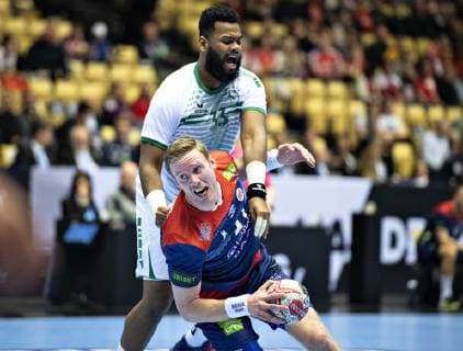 Magnus Gullerud of Norway against Adnan Radnah of Saudi Arabia during the men s IHF Handball World Championship WM Weltmeisterschaft Group C match between Norway and Saudi Arabia in Herning, Denmark, Saturday, Jan. 12, 2019.. , Herning Jylland Copyright: HenningxBagger HenningxBaggerx COP110 spdk20190112-190345-L